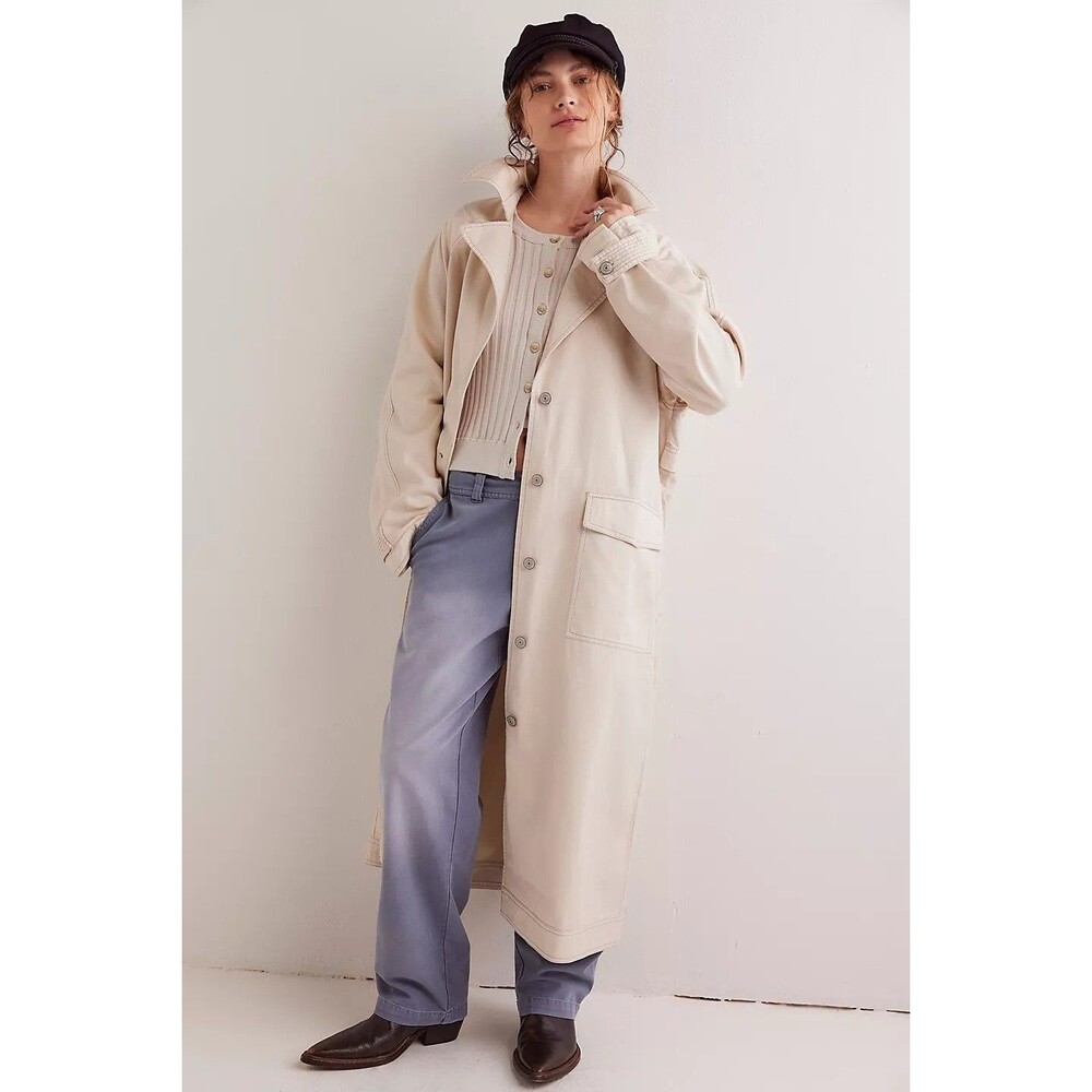 Free People We The Free Perry Military Duster Coat Jacket Top Cotton M 278612 - Picture 1 of 8